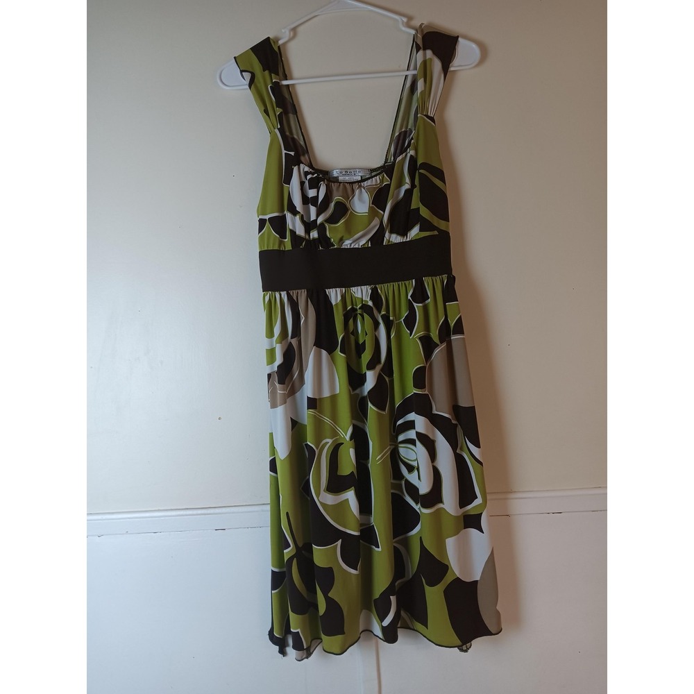 La Belle Dress Womens Large Green Brown Floral Short Square Neck Fit & Flare - Picture 2 of 7